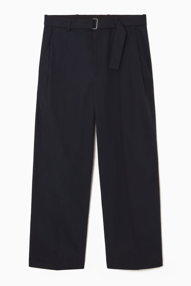 COS Belted Pleated Wide-leg Trousers Dark Navy