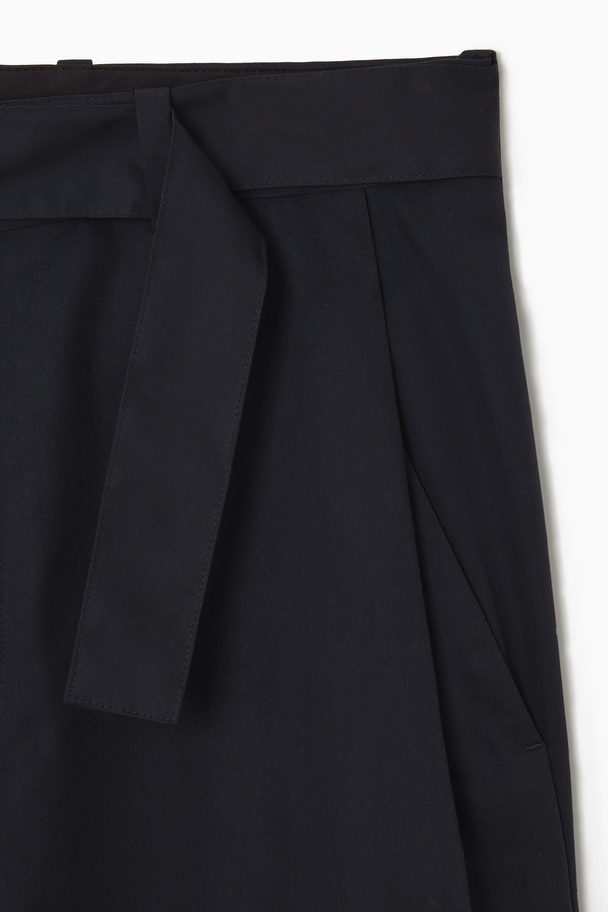 COS Belted Pleated Wide-leg Trousers Dark Navy