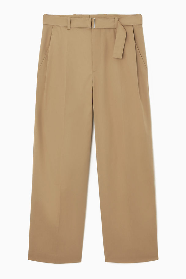 COS Belted Pleated Wide-leg Trousers Beige