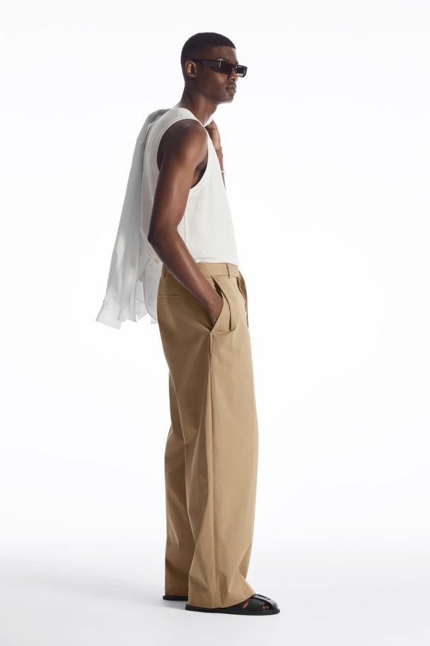 COS Belted Pleated Wide-leg Trousers Beige