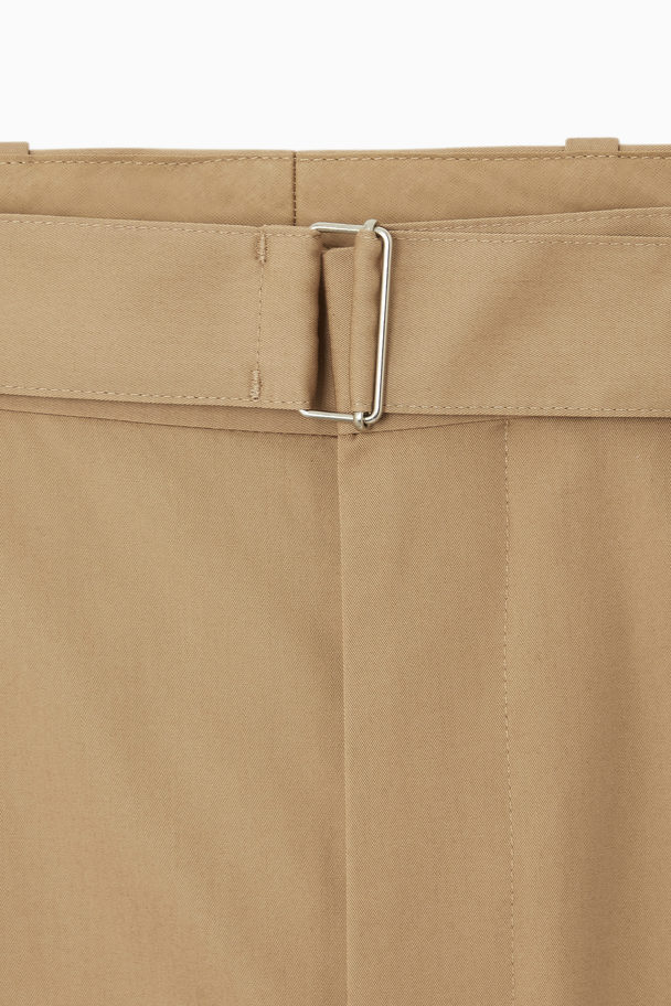 COS Belted Pleated Wide-leg Trousers Beige