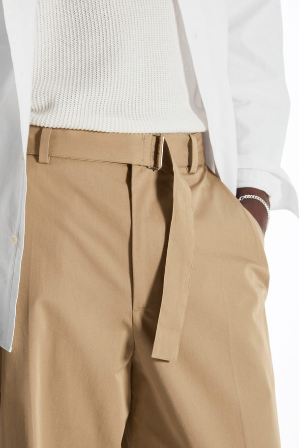 COS Belted Pleated Wide-leg Trousers Beige