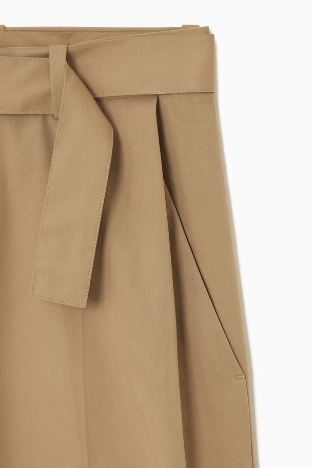 COS Belted Pleated Wide-leg Trousers Beige