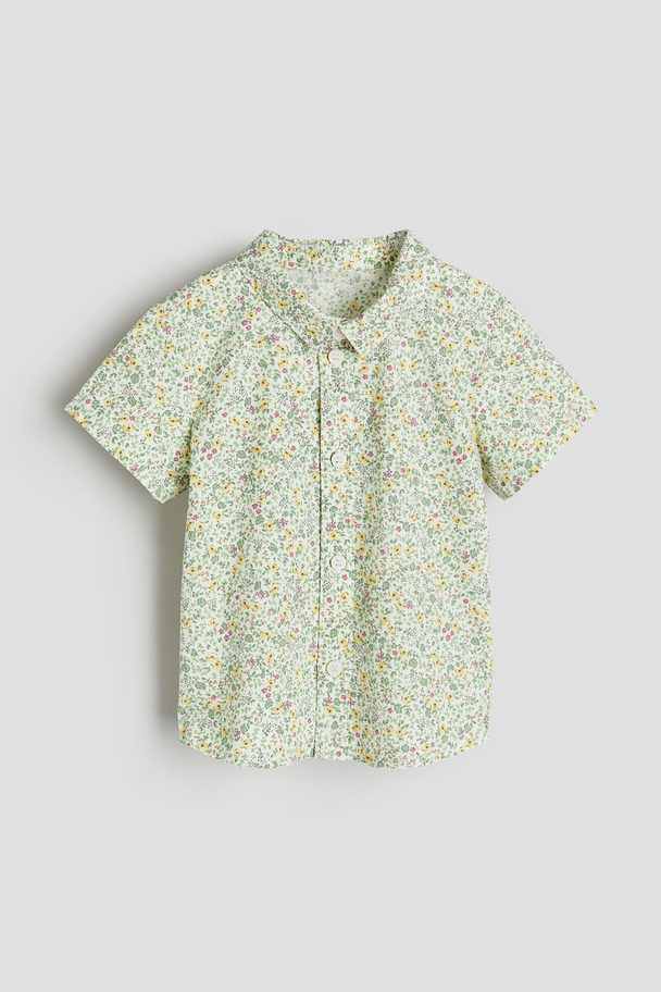 H&M Short-sleeved Patterned Shirt White/floral