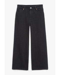 Knöchellange schwarze Jeans Yoko, hoch/weit Schwarz