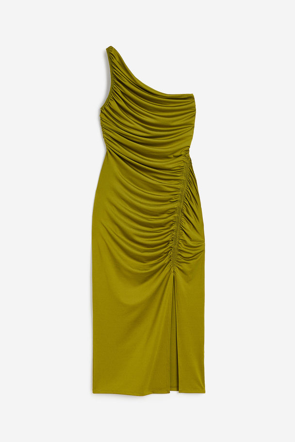 H&M Drapiertes One-Shoulder-Kleid Olivgrün