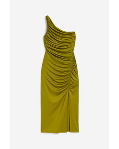 Drapiertes One-Shoulder-Kleid Olivgrün