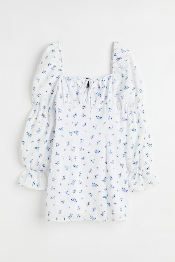 H&M Balloon-sleeved Dress White/small Flowers