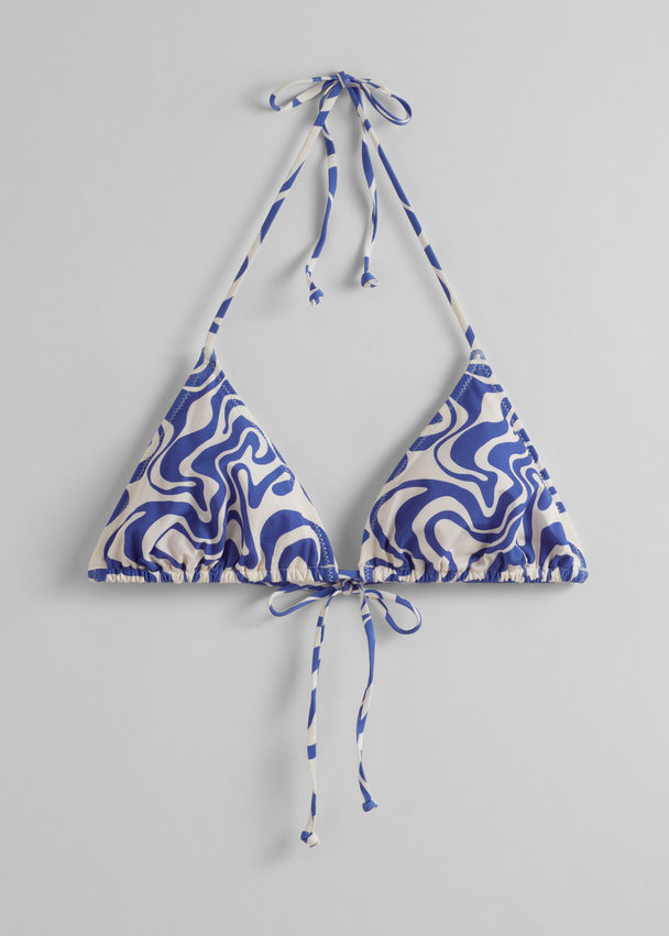 & Other Stories Halterneck Triangle Bikini Top Blue/white Print