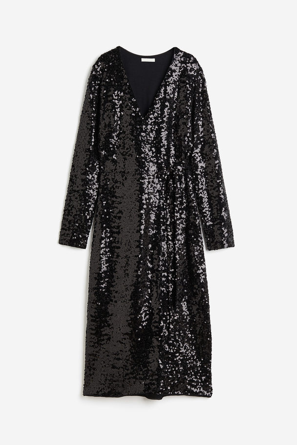 H&M Sequined Wrap Dress Black