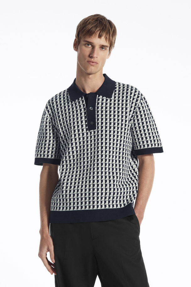 COS Geometric-jacquard Polo Shirt Blue / White / Grey