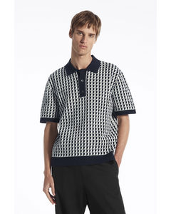 Geometric-jacquard Polo Shirt Blue / White / Grey