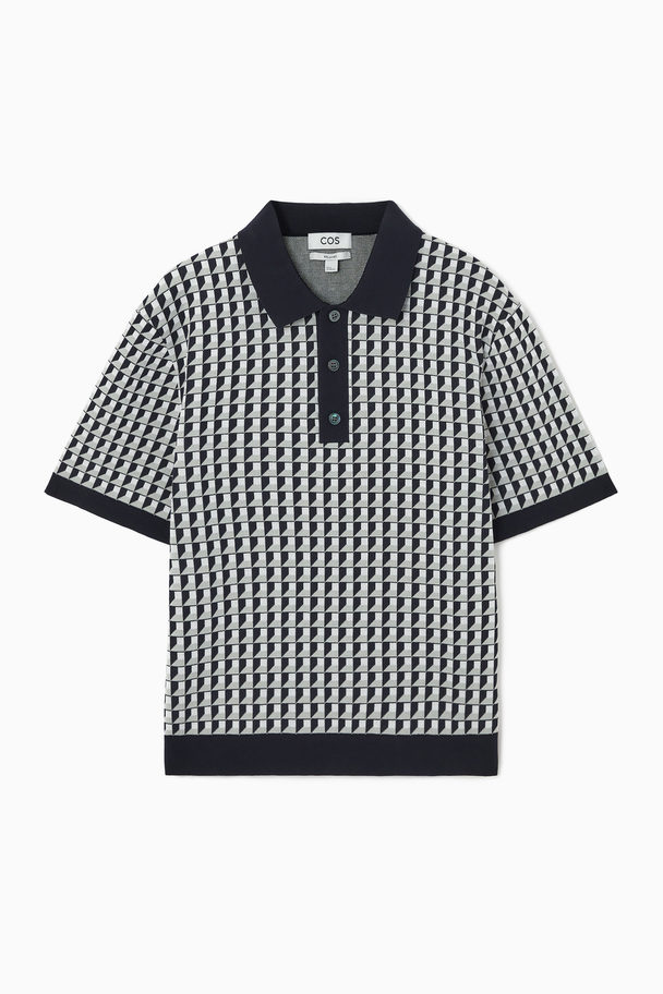 COS Geometric-jacquard Polo Shirt Blue / White / Grey