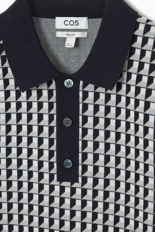 COS Geometric-jacquard Polo Shirt Blue / White / Grey