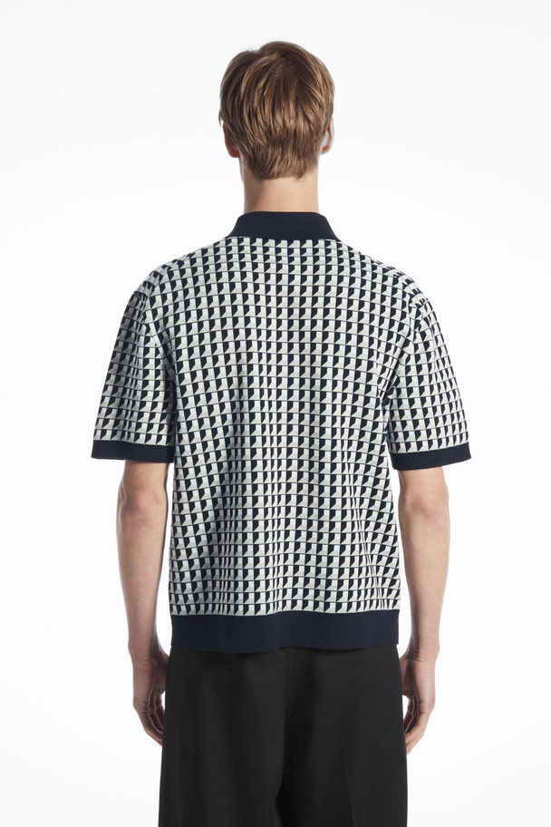 COS Geometric-jacquard Polo Shirt Blue / White / Grey