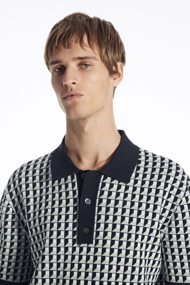 COS Geometric-jacquard Polo Shirt Blue / White / Grey