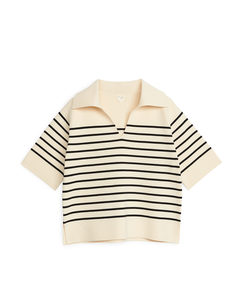 Collared Cotton Jumper Off White/black