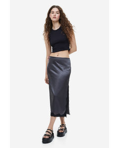 Lace-trimmed Satin Skirt Dark Grey