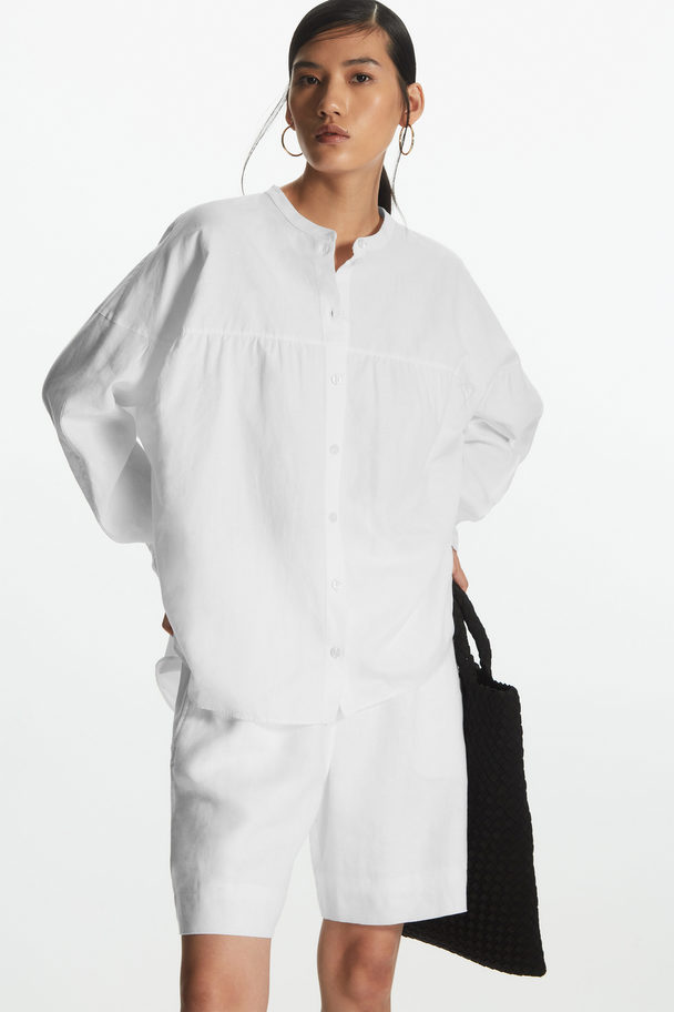 COS Relaxed-fit Grandad-collar Linen Shirt White