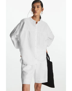 Relaxed-fit Grandad-collar Linen Shirt White