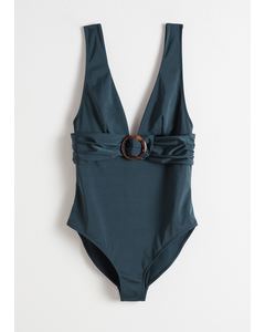 O-Ring Belted Swimsuit Blue