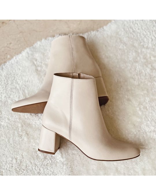 Hanks Vera Beige Leather Heeled Ankle Boots
