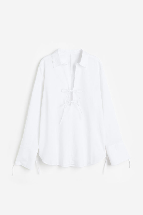 H&M Popover-blouse Van Linnenmix Wit