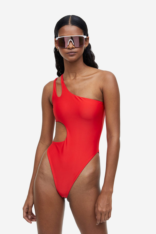 H&M High Leg One-shoulder Swimsuit Red