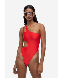 High Leg One-shoulder Swimsuit Red