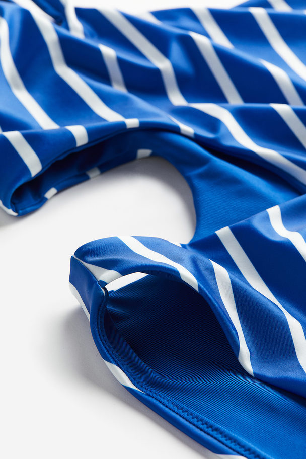 H&M High Leg One-shoulder Swimsuit Bright Blue/striped