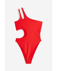 High Leg One-shoulder Swimsuit Red