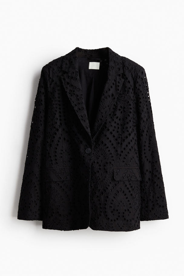 H&M Blazer mit Broderie Anglaise Schwarz