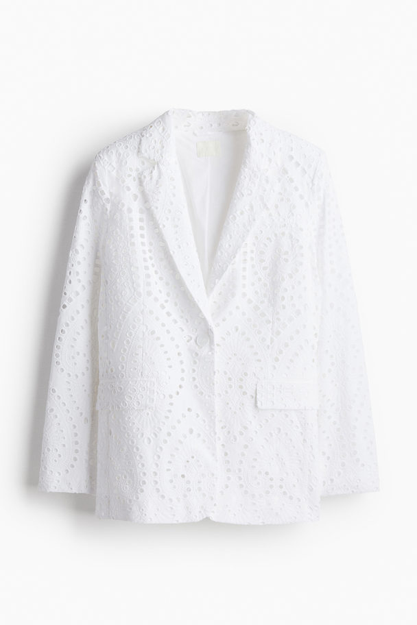 H&M Blazer Met Broderie Anglaise Wit