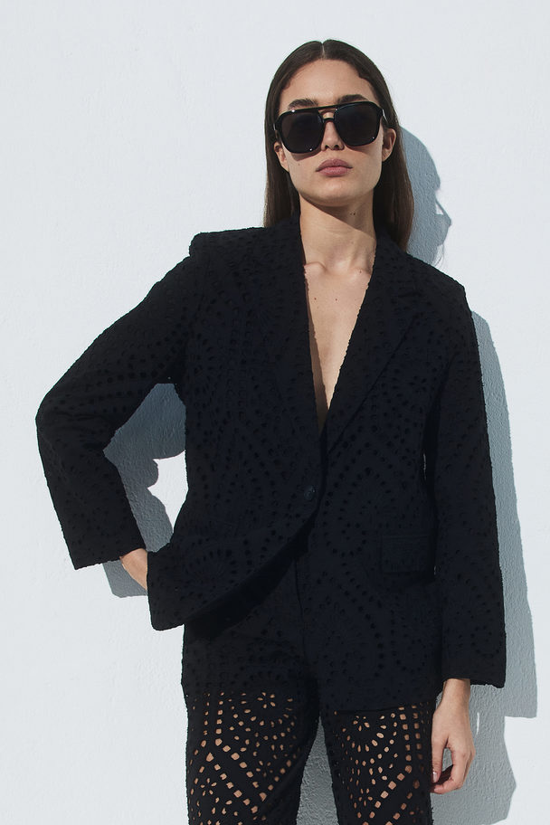 H&M Blazer mit Broderie Anglaise Schwarz