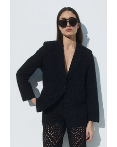 Blazer mit Broderie Anglaise Schwarz