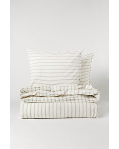 Cotton Duvet Cover Set White/beige Striped