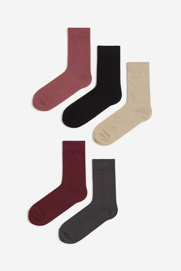 H&M 5er-Pack Socken Altrosa/Weinrot