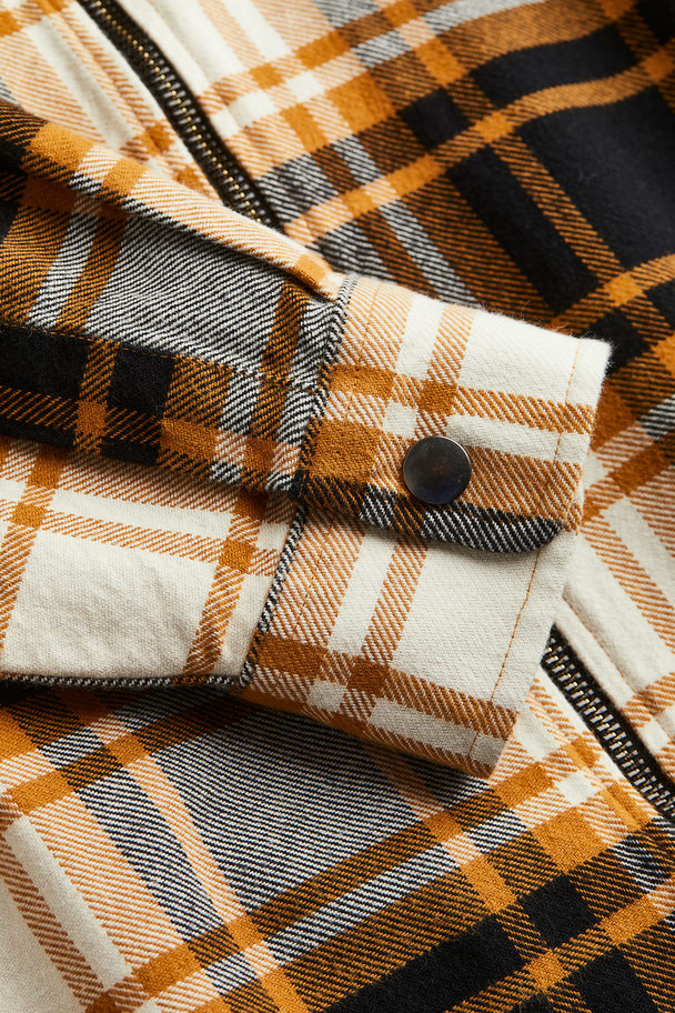 H&M Relaxed Fit Zip-through Overshirt Orange/black Checked