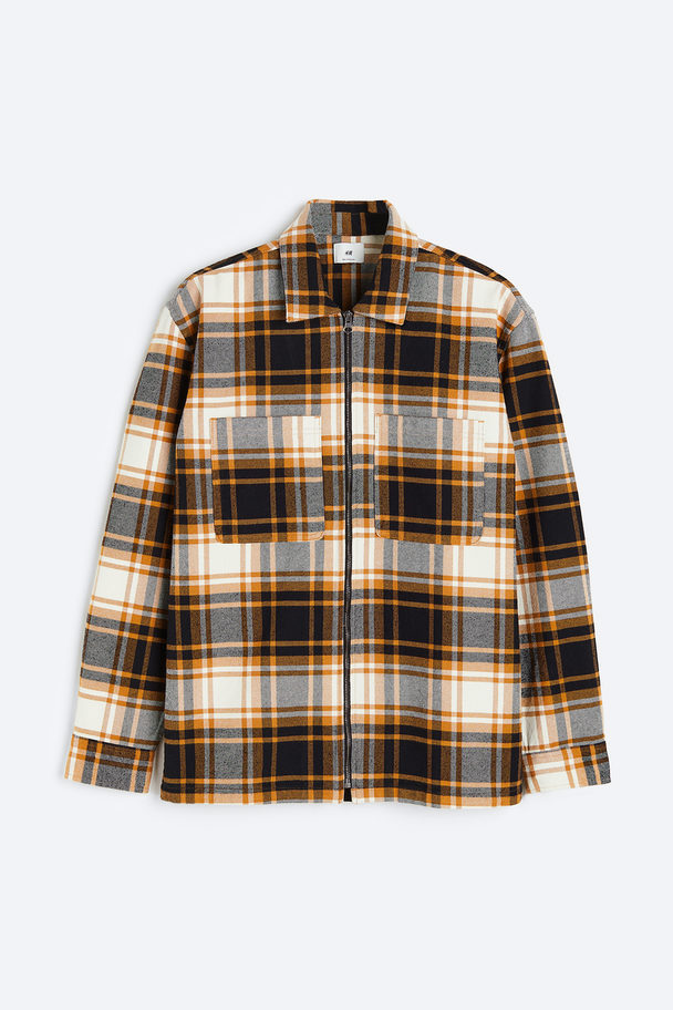 H&M Relaxed Fit Zip-through Overshirt Orange/black Checked