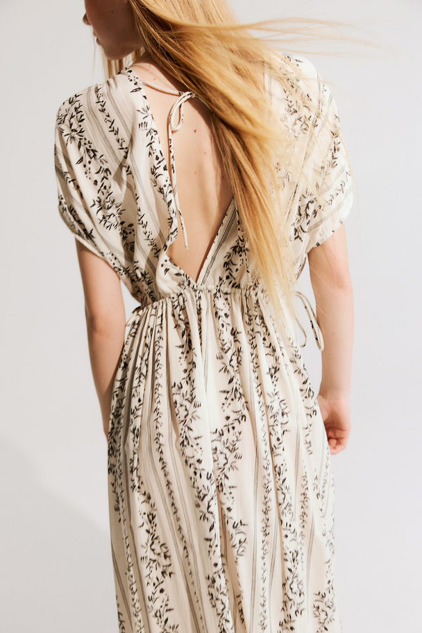 H&M Oversized Cotton Dress Cream/black Floral