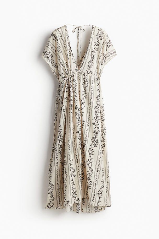 H&M Oversized Cotton Dress Cream/black Floral