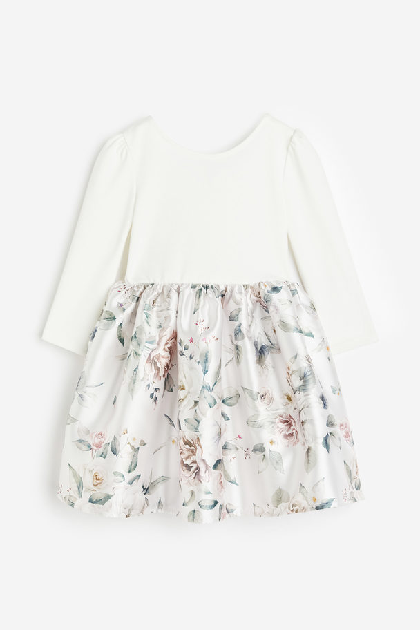 H&M Bow-detail Dress White/floral