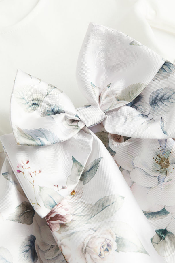 H&M Bow-detail Dress White/floral