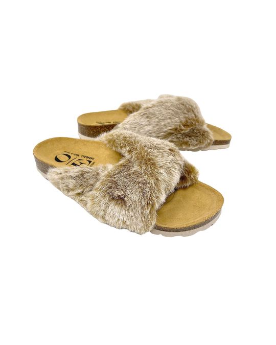 OE Shoes Hygge Synthetic Beige Faux Fur Home Slippers