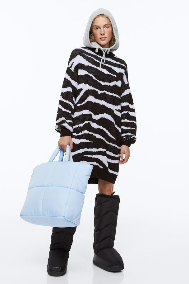 H&M Knitted Dress Black/zebra Print