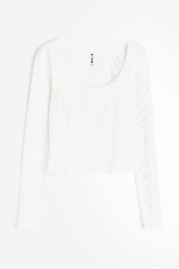H&M Ribbed Square-neck Top White