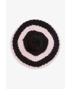 Heavy Knit Beret Pink And Black