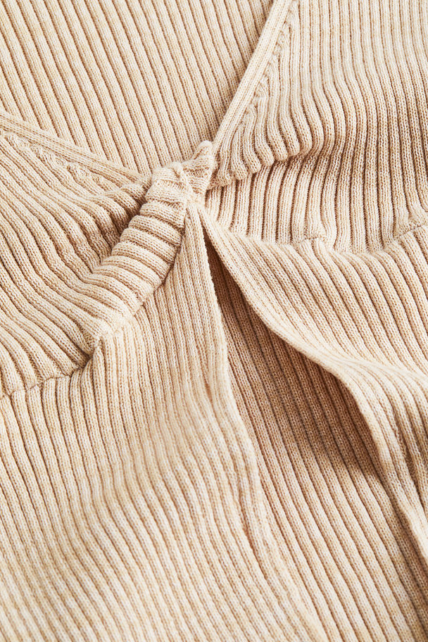 H&M Rib-knit Knot-detail Top Light Beige