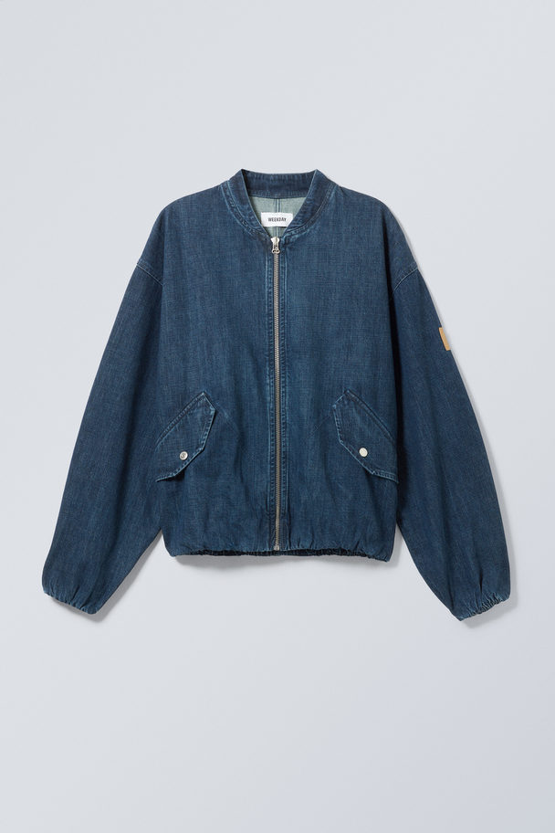 Weekday Oversized Denim Bomber Jacket Sapphire Blue