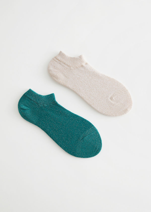 & Other Stories 2-pack Glitter Ankle Socks Green/cream